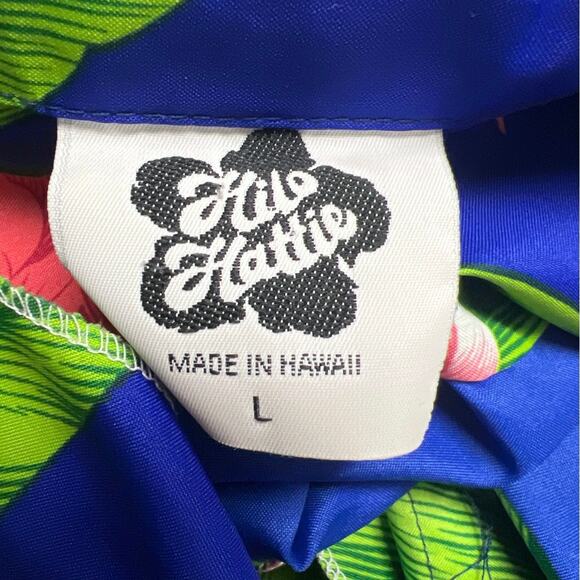 Vintage Hilo Hattie Mens Hawaiian Button Up Shirt Blue Colorful Floral Sz Large - Picture 4 of 5